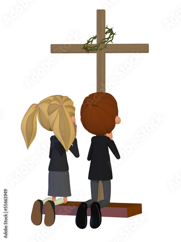 Children praying in the church