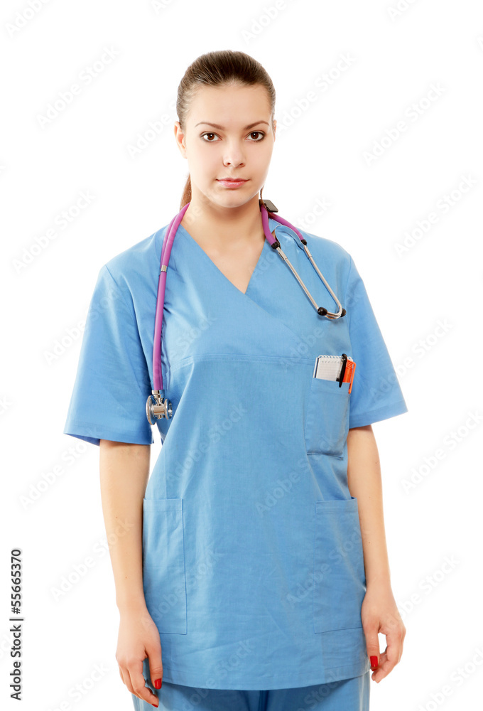 A portrait of a female doctor in uniform with a stethoscope A portrait of a female doctor in uniform with a stethoscope