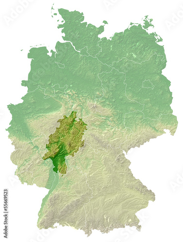 Hessen - topografische Relief Karte Deutschland