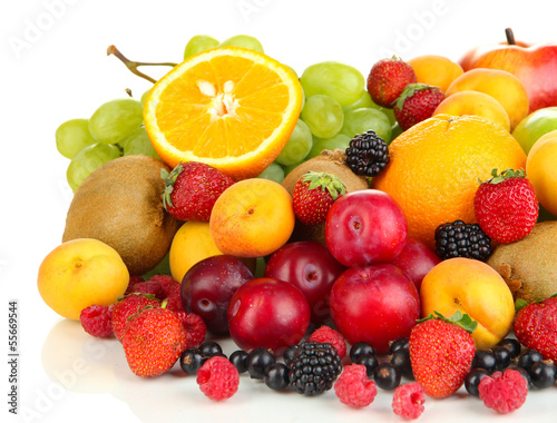 Fresh fruits and berries isolated on white