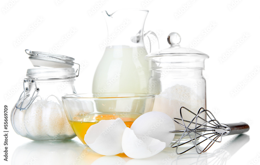 Ingredients for dough isolated on white Ingredients for dough isolated on white