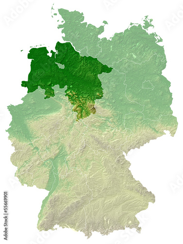 Niedersachsen - topografische Relief Karte Deutschland