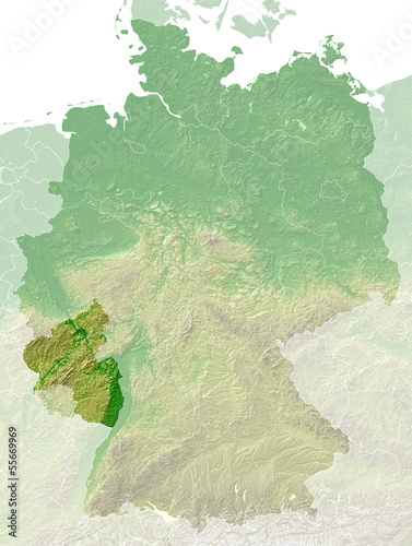 Rheinland-Pfalz - topografische Relief Karte Deutschland