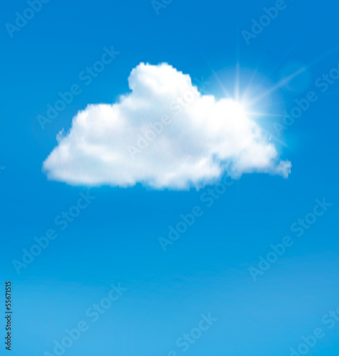 Blue sky with cloud and sun. Vector background.