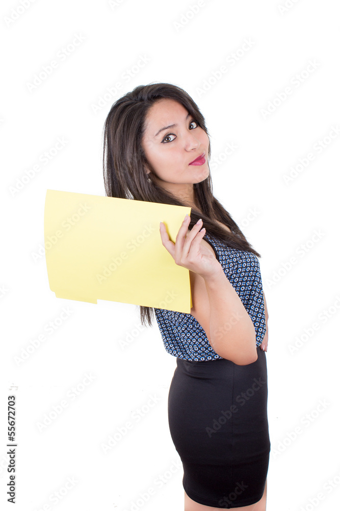 Woman holding blank card. Isolated on white background Woman holding blank card. Isolated on white background