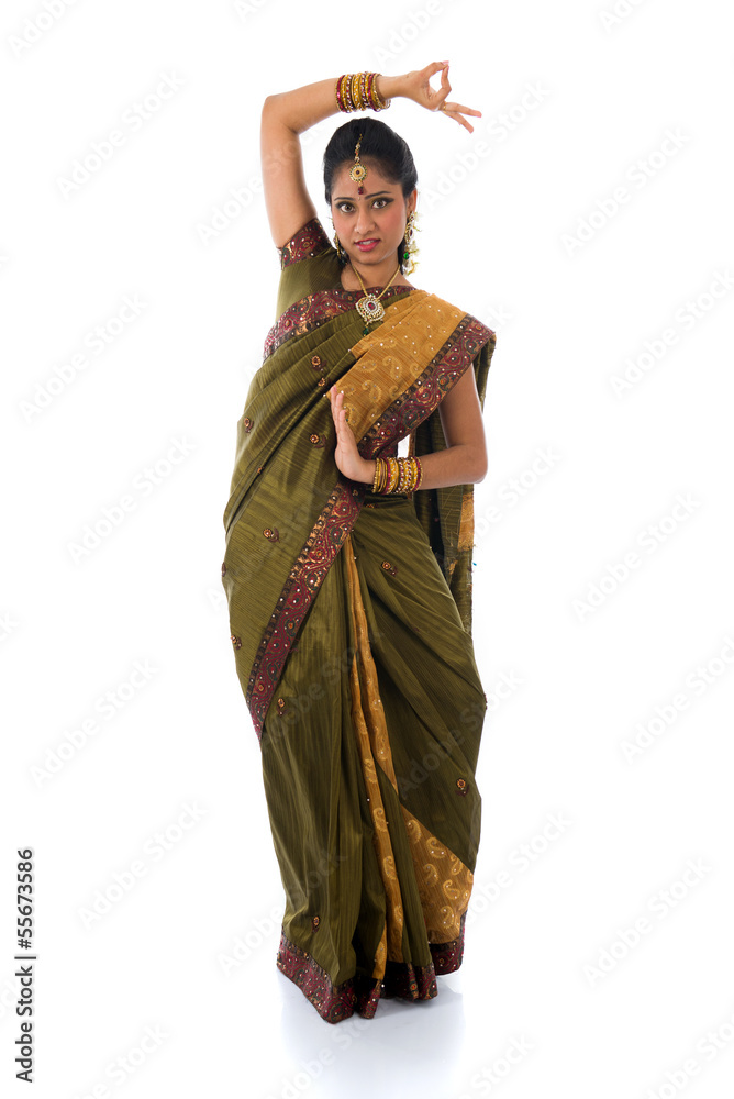 indian female dance in white background