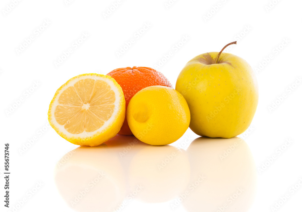 Healthy tropical fresh fruits on white background Healthy tropical fresh fruits on white background