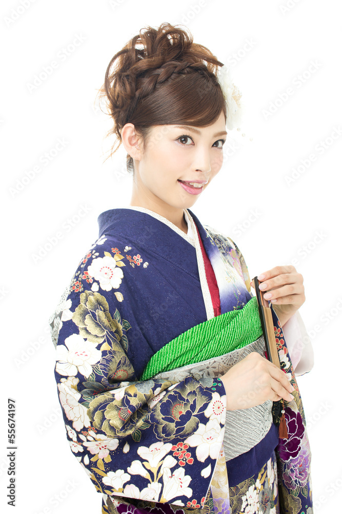 Beautiful asian kimono woman on white background Beautiful asian kimono woman on white background