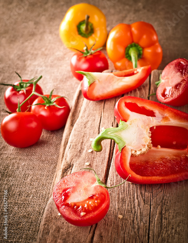 Fresh organic tomatoes and paprika