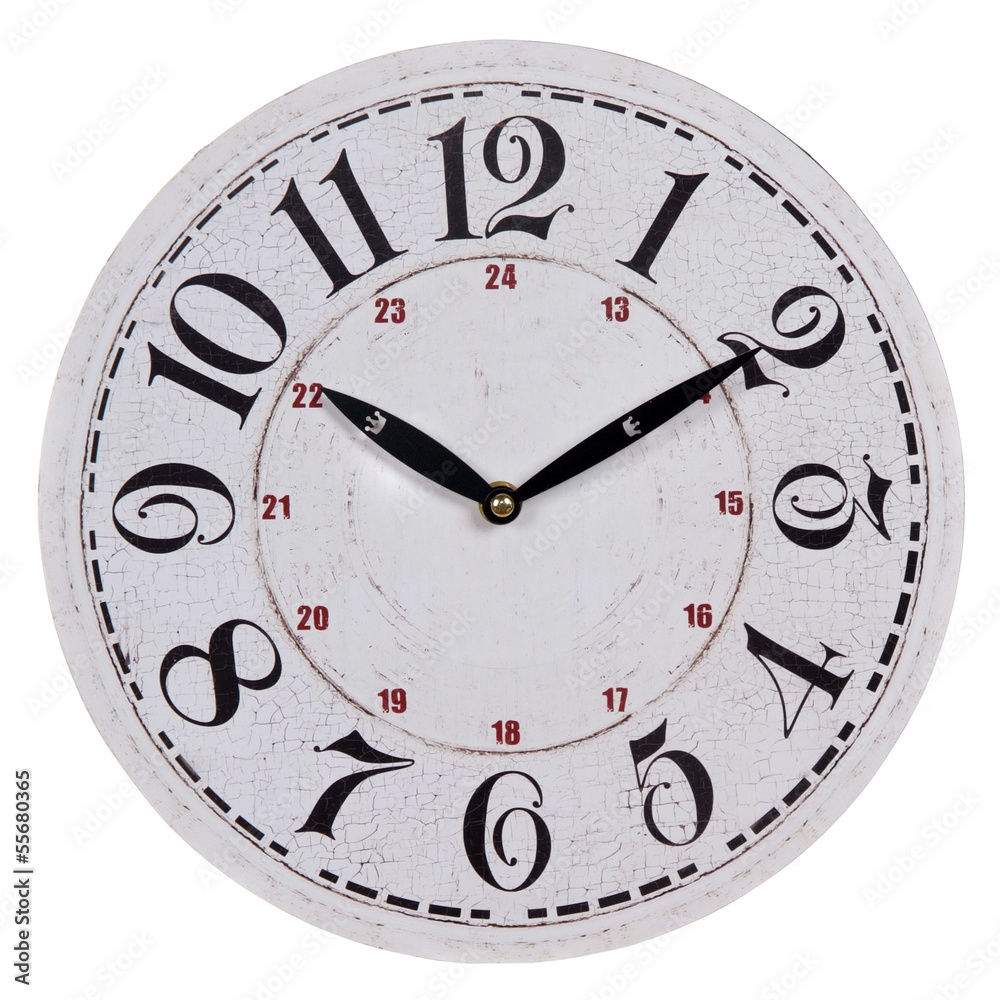 round old white wall clock isolated on white
