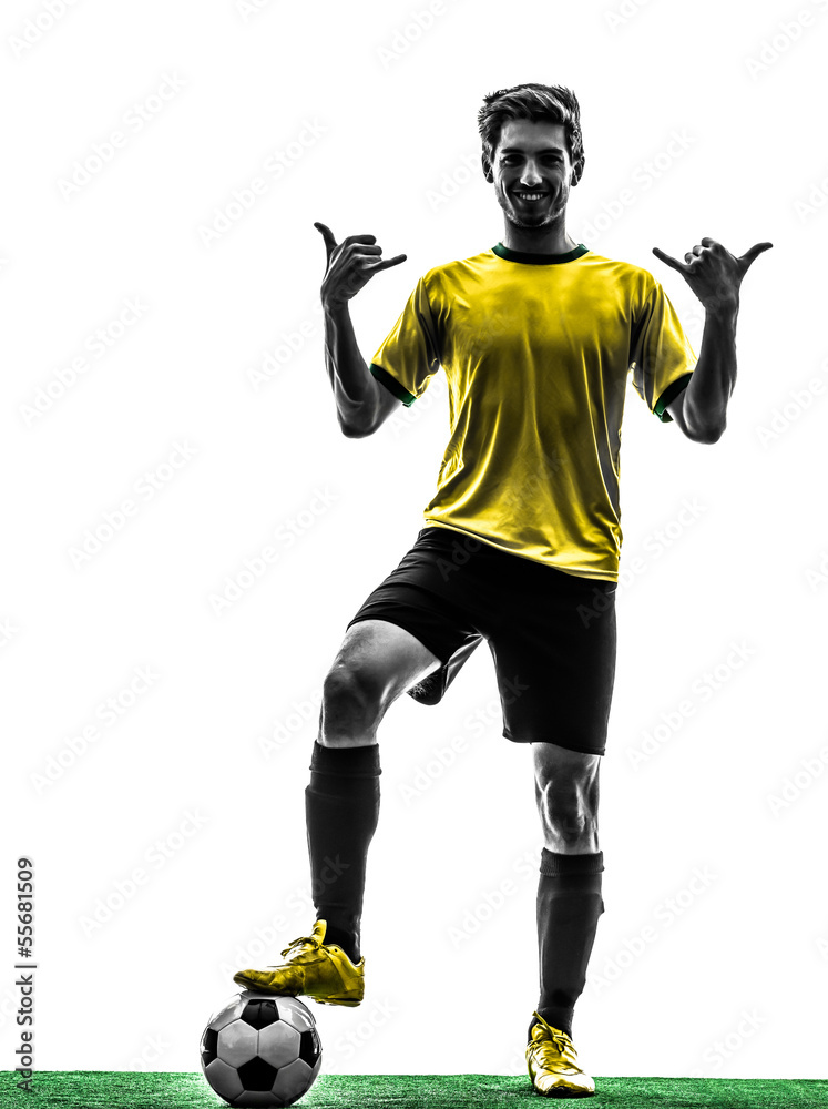 brazilian soccer football player young man saluting silhouette brazilian soccer football player young man saluting silhouette