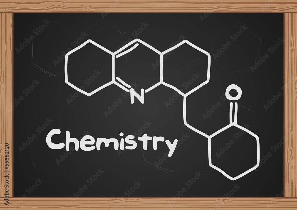 chalkboard with chemical structure.