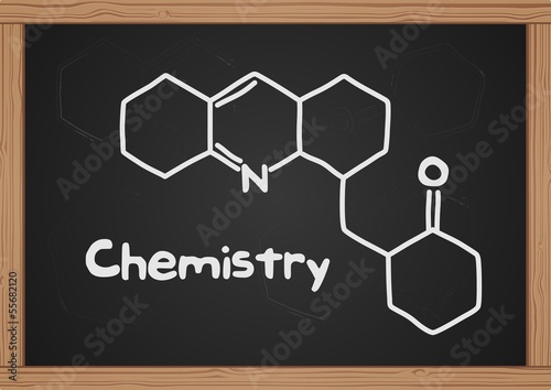 chalkboard with chemical structure.