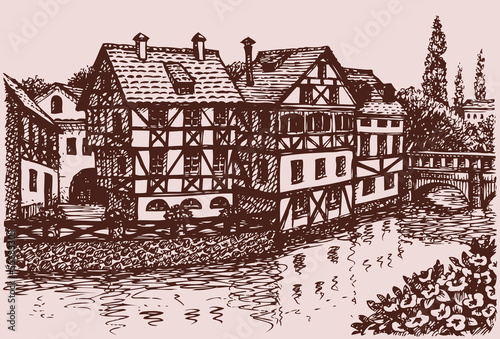Vector sketch of an old European city