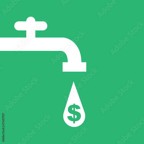 Money faucet silhouette with dollar sign droplet