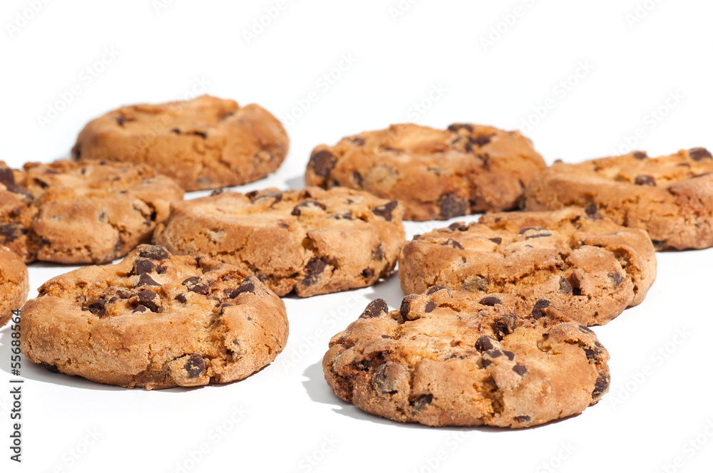 Some delicious chocolate cookies isolated on white background Some delicious chocolate cookies isolated on white background