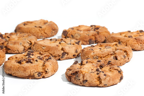 Some delicious chocolate cookies isolated on white background