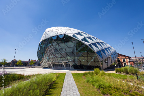 CET Budapest modern whale shaped building on the bank of Danube