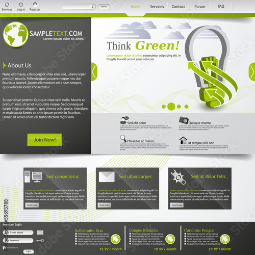 Green eco website template with lightbulb  photo