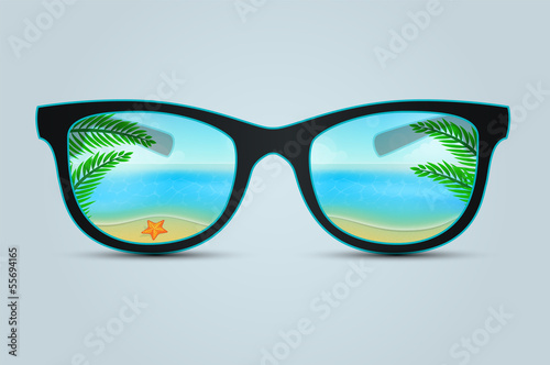 Summer sunglasses with beach reflection