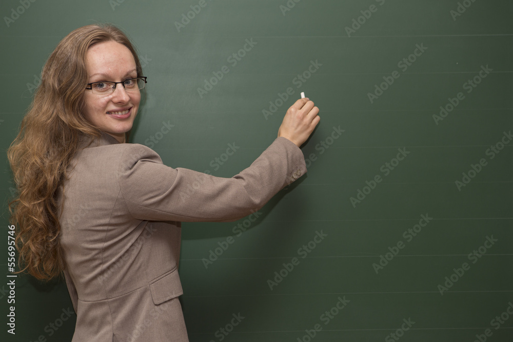 Teacher is writing on the board