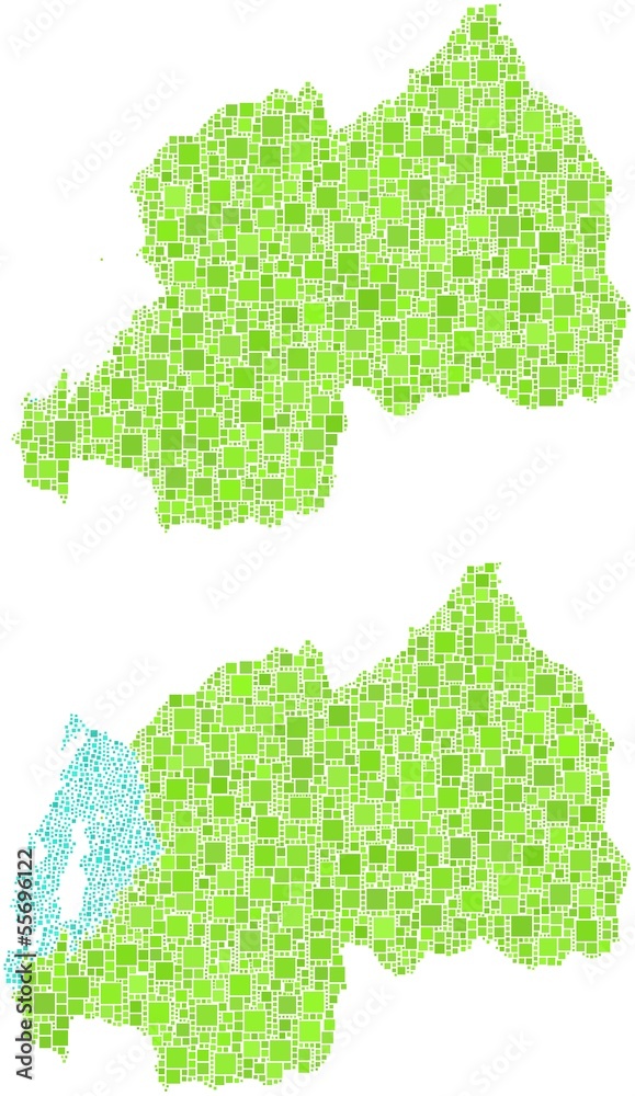 Map of Rwanda in a mosaic of green squares