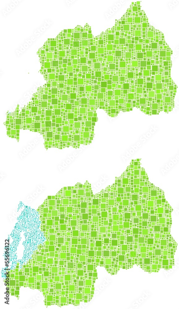 Map of Rwanda in a mosaic of green squares Map of Rwanda in a mosaic of green squares