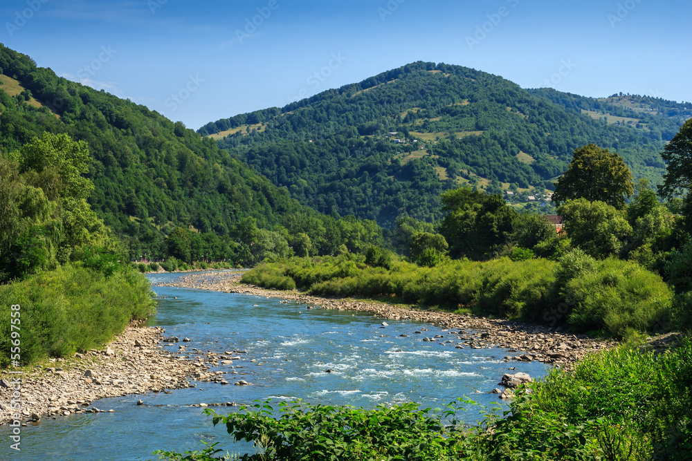 River meanders at the mountain foot River meanders at the mountain foot