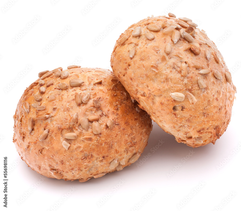 Two hamburger bun or roll with sesame seeds cutout Two hamburger bun or roll with sesame seeds cutout