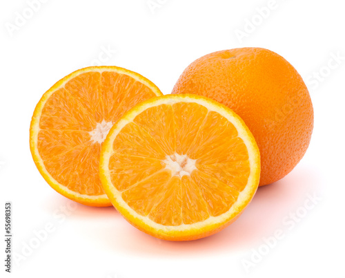 Sliced orange fruit segments  isolated on white background