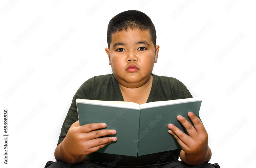 Boy reading a book , isolated over white Boy reading a book , isolated over white