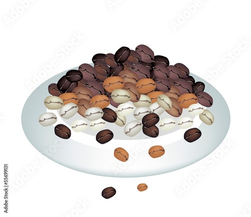 Different Colors of Coffee Beans Stack on white Plate