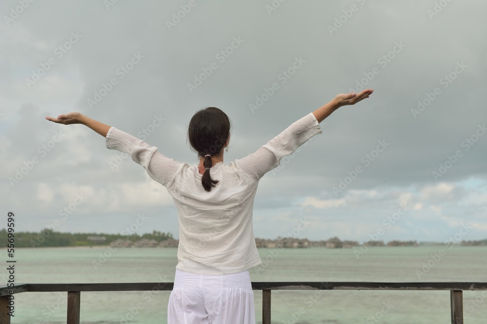 Fototapeta premium young woman relax on cloudy summer day