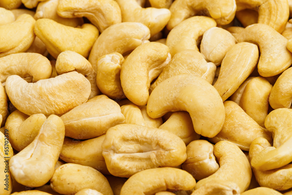 Fresh cashew nuts cloes up