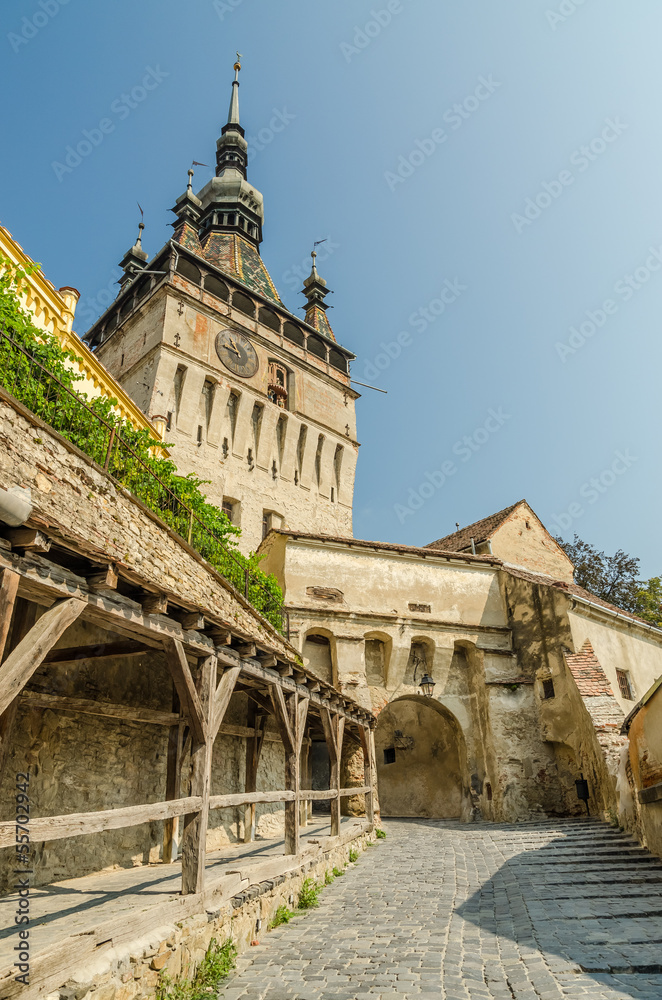 Fototapeta premium Medieval Clock Tower In Sighisoara, Romania