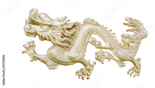 Golden Chinese Dragon carve isolate white background with clippi