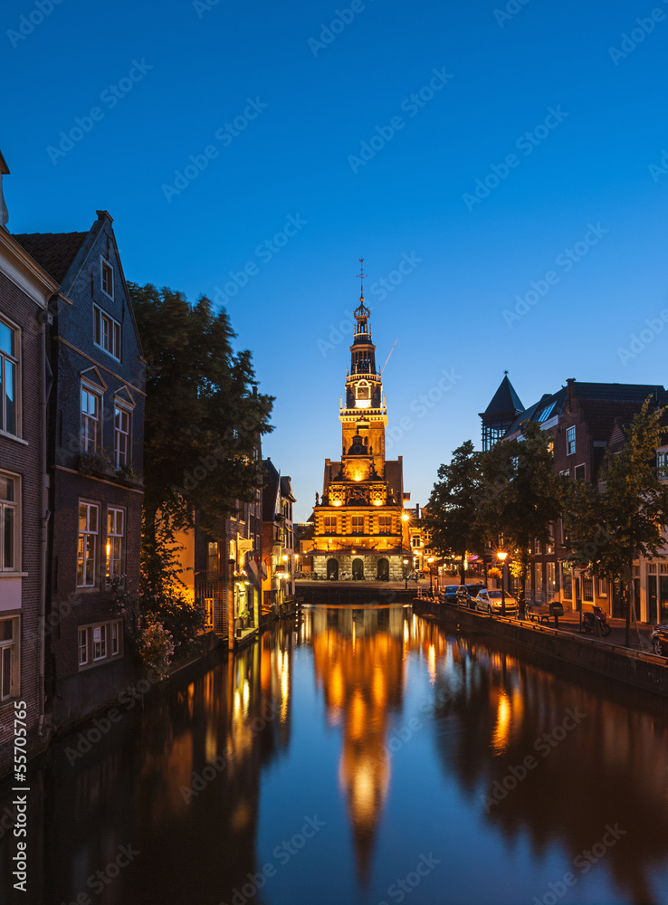 Canal in Alkmaar Netherlands at dusk