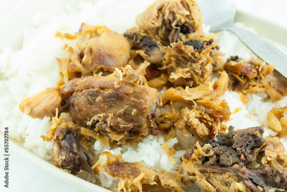 Close-up fried chickens with rice Close-up fried chickens with rice