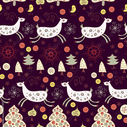 Christmas deer, Vintage vector seamless illustration