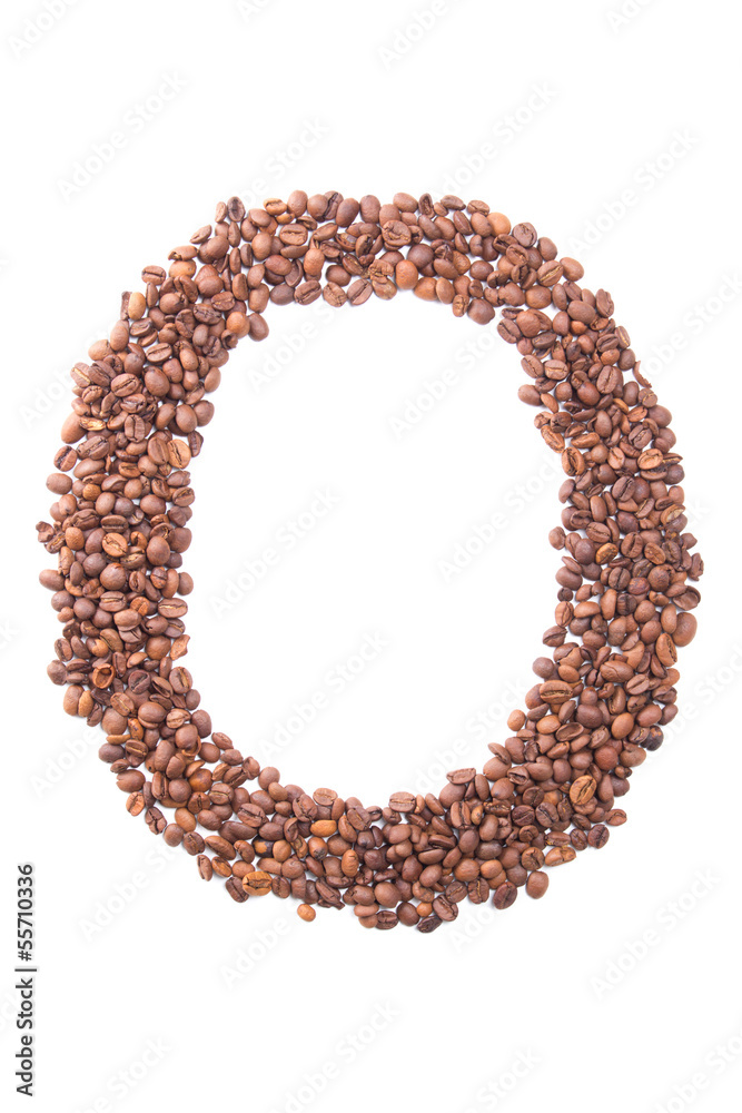 Letter O, alphabet from coffee beans on white background Letter O, alphabet from coffee beans on white background