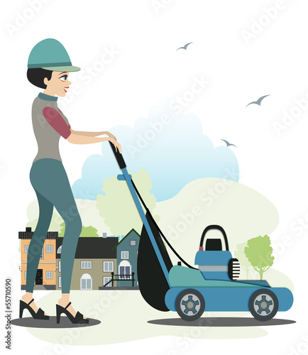 Women use the mower.