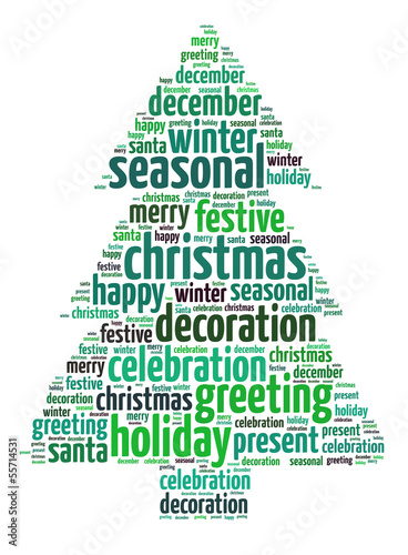 Words illustration of a Christmas tree over white background