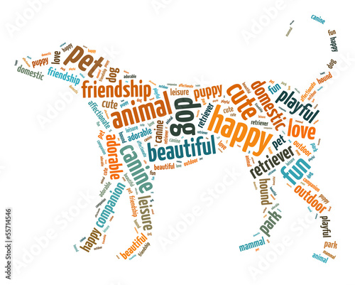 Words illustration of a dog over white background