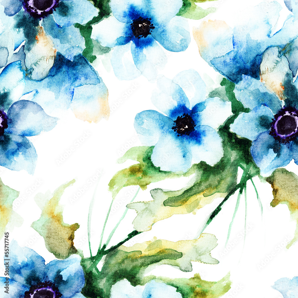 Obraz Bezszwowa tapeta z lato błękitnymi kwiatami