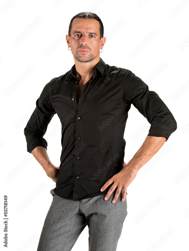 Fototapeta premium Young handsome man in black shirt