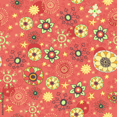 Vintage flowers and leaves. Seamless with flowers 