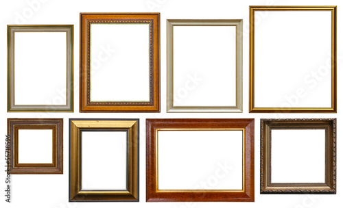 Group of Wooden Picture Frames Isolated On White