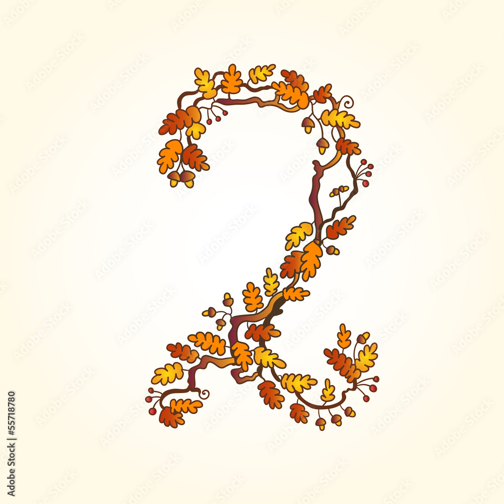 Autumn fall bright orange leaves number