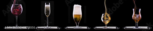 alcohol drinks set isolated on a black