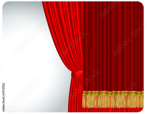 Red stage curtain. Vector.
